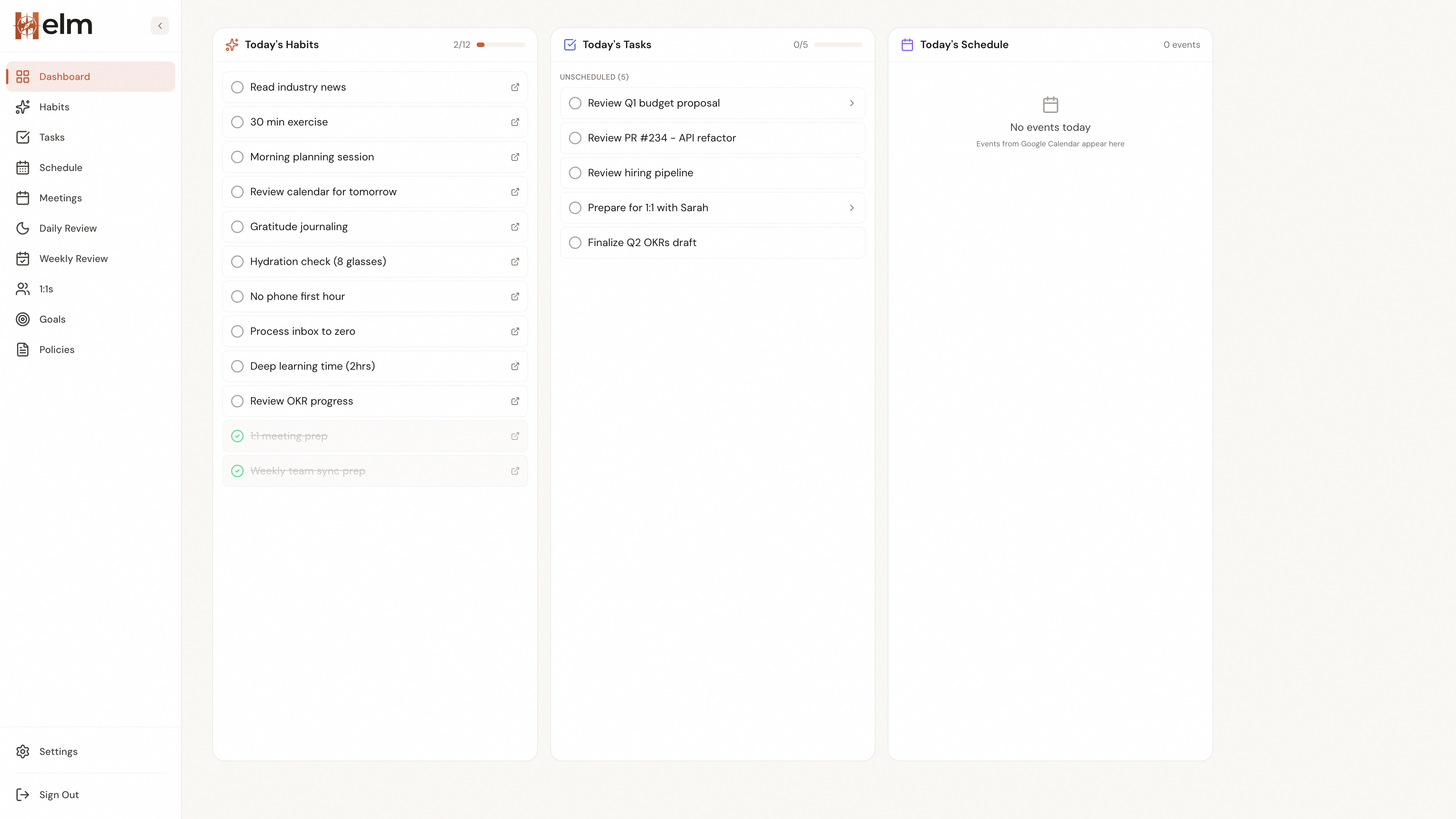 GTD Task Workflow in Helm