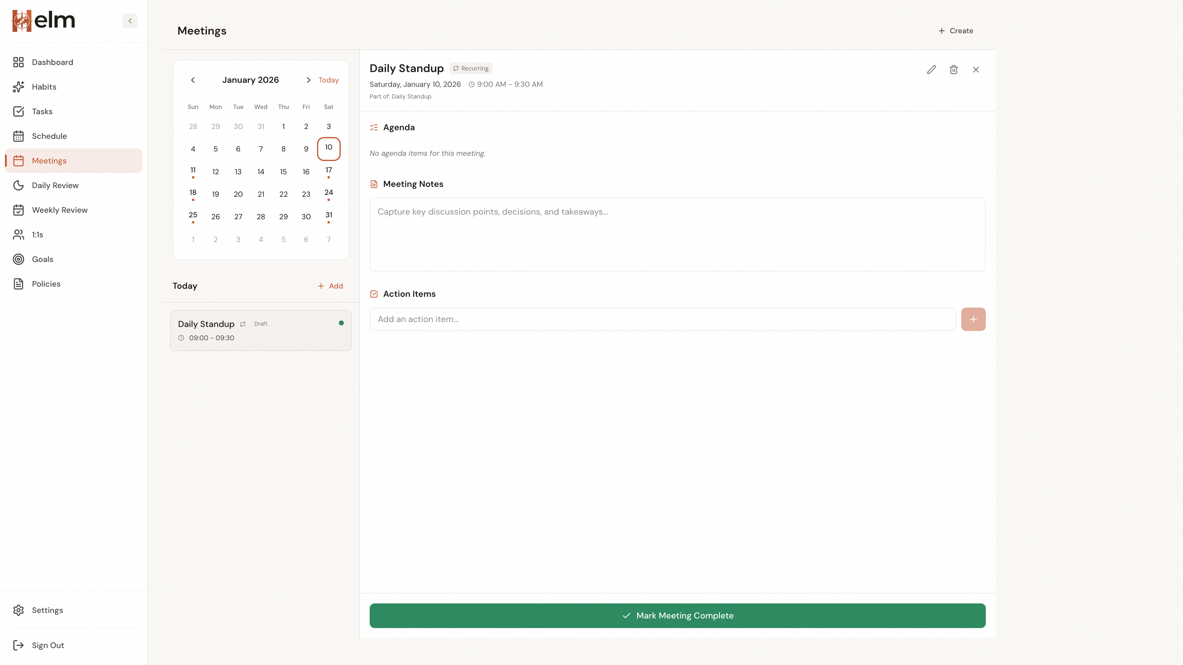 Meetings & Calendar in Helm